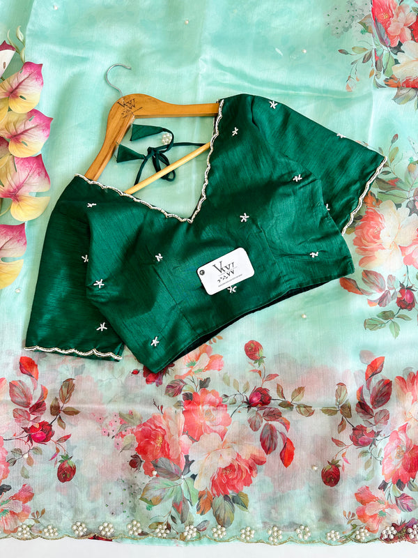 Unparalleled Luxury: Khadi Organza Saree with All-Over Print & Exquisite Handcrafted Work