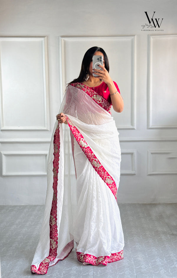 Aaza Crunchy Chic: Space Silk Ready to Wear Saree with Embroidery Work Blouse