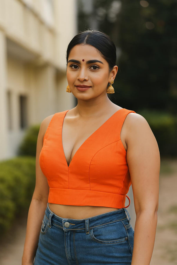 Classic V-Neck - Comfortable Cotton Blouse