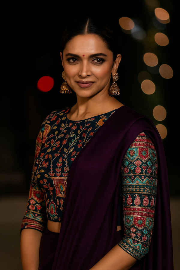 Pure Chinnon Blouse with Stunning Print and Threadwork Design