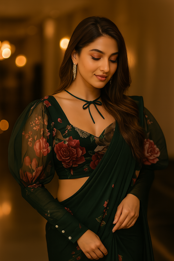 Organza Elegance: Floral Printed Blouse
