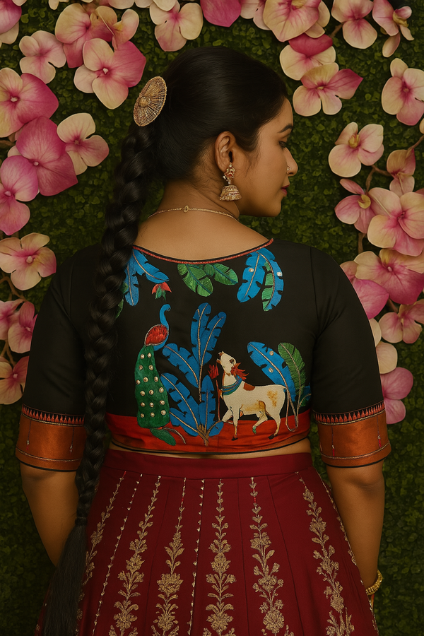 Cow Print Elegance with Handwork Blouse