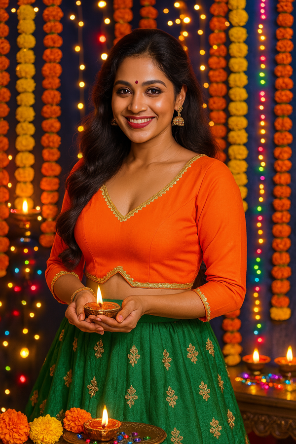 Cotton Blouse with Glamorous Sequence Border