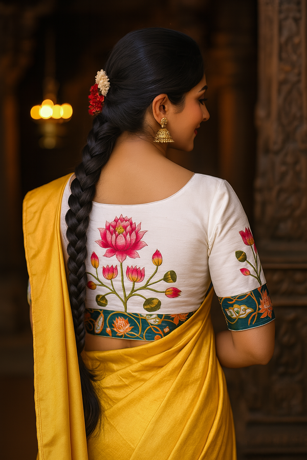 Floral Elegance: Lotus Printed Blouse with Handwork