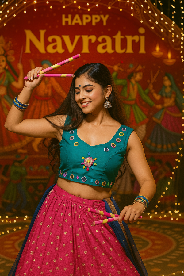 Navratri Glam: Handwork Mirror Blouse