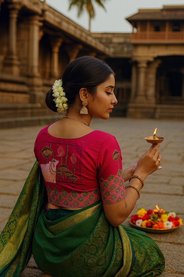 Cow Print Pink Blouse with Exquisite Handwork and Style