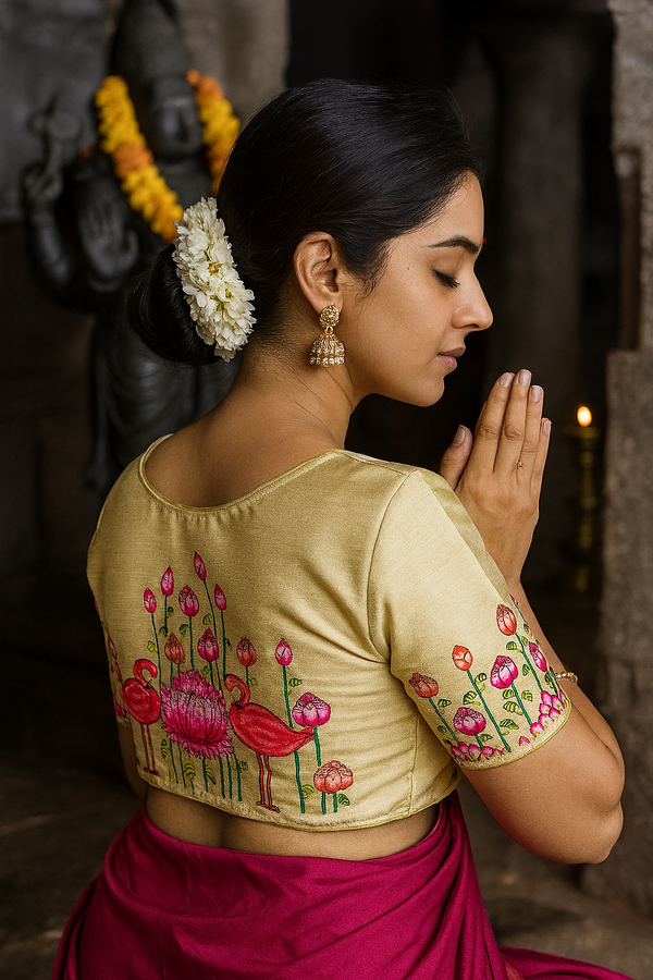 Chikoo Chic: Kalamkari Printed Blouse with Handwork