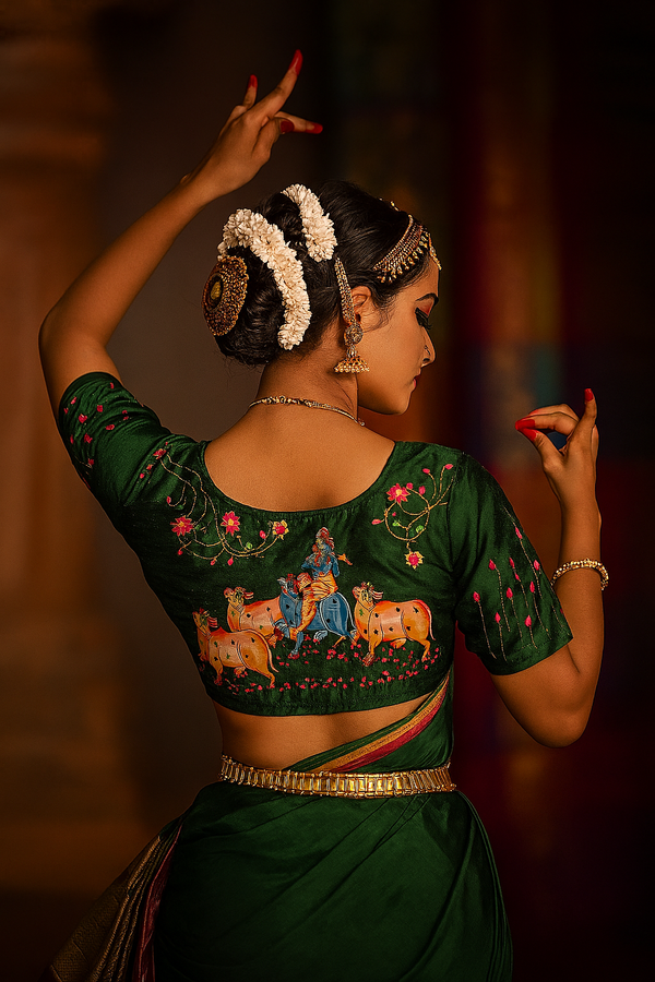 Divine Krishna Print Blouse with Handwork