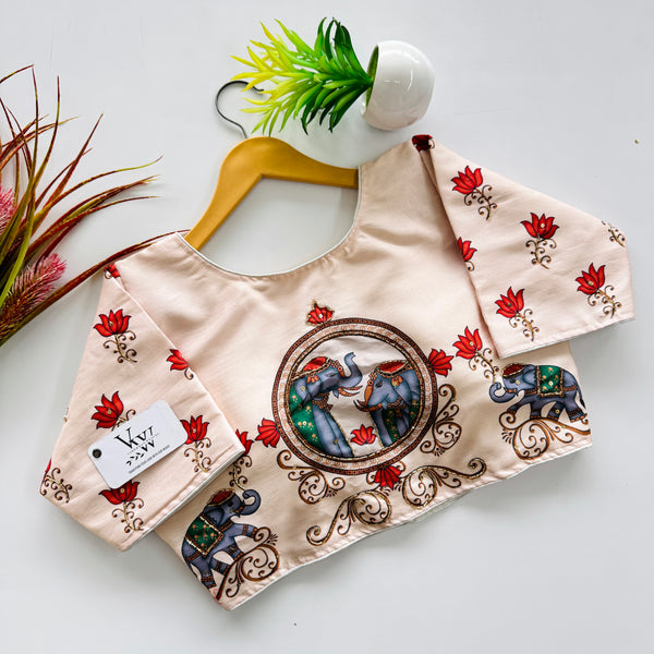 Elegant Pichwai Elephant Blouse with Delicate Handwork