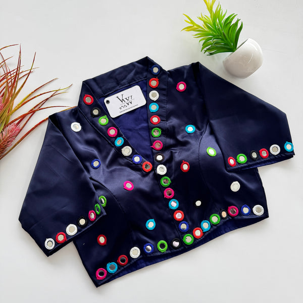 Designer Mirror Work Blouse in Collar Pattern for Garba Nights