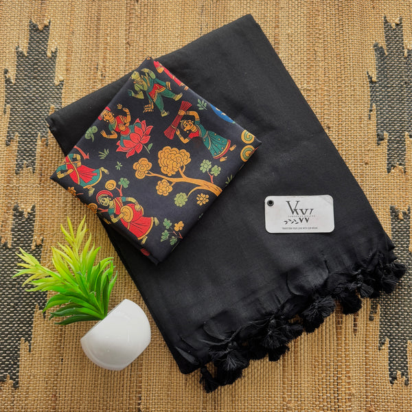 Charming Cotton Saree with Tassels & Beautiful Blouse