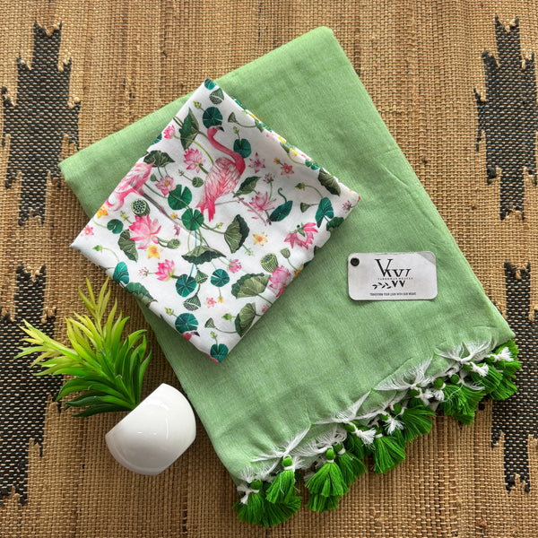 Cotton Saree with Tassels & Vibrant Printed Blouse