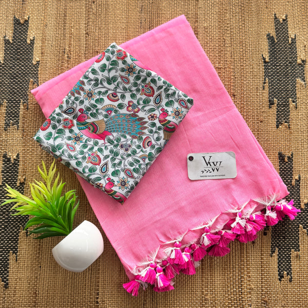 Elegant Cotton Saree with Tassels & Digital Printed Blouse