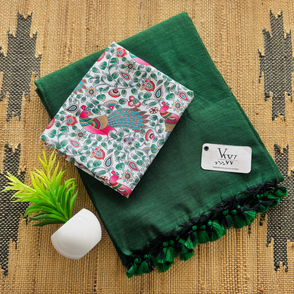Stunning Cotton Saree with Tassel Embellishments & Beautiful Printed Blouse