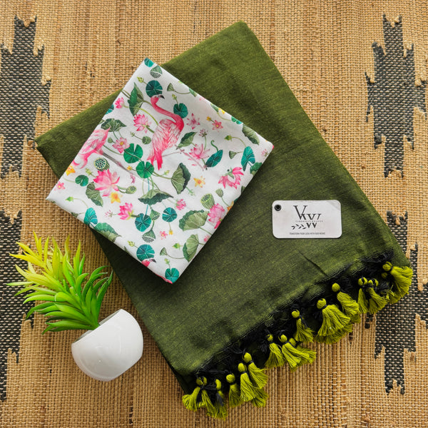 Cotton Saree with Tassels & Vibrant Printed Blouse