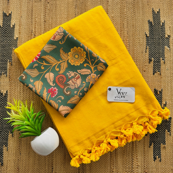 Classic Cotton Saree with Tassels & Designer Printed Blouse