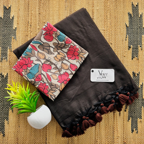 Stunning Cotton Saree with Tassel Embellishments & Beautiful Printed Blouse