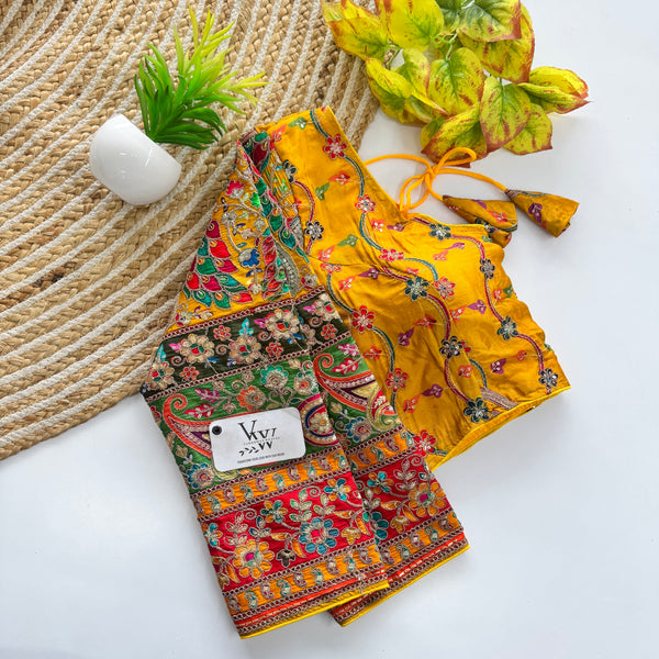 Luxurious Pure Chinnon Blouse with Multi-Colored Threadwork