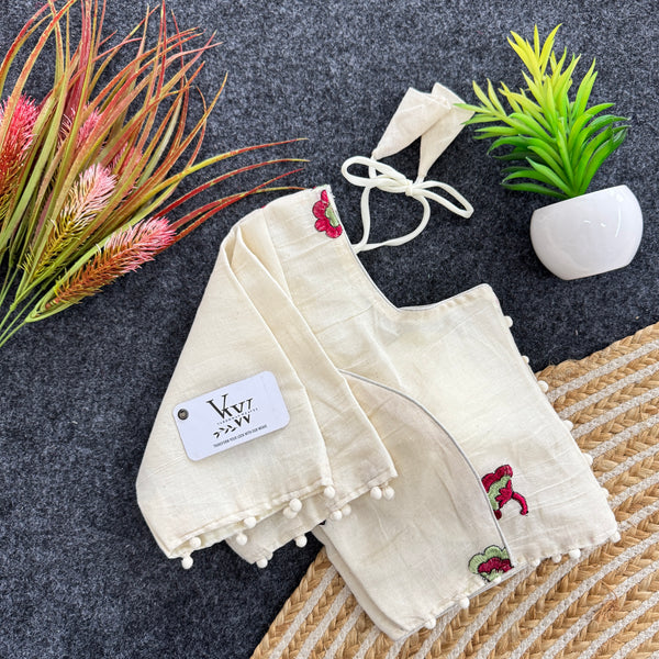 Handcrafted Khadi Cotton Blouse with Multi-Threadwork Embroidery