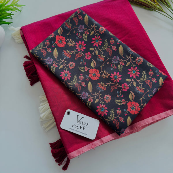 Blooming Style: Cotton Saree with Printed Blouse