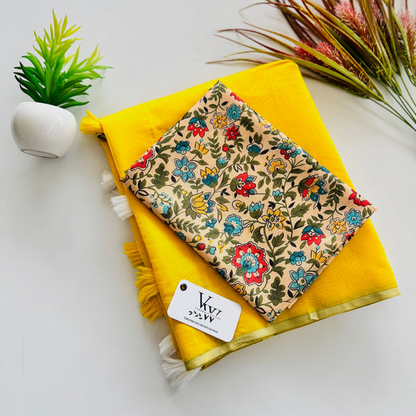 Blooming Style: Cotton Saree with Printed Blouse