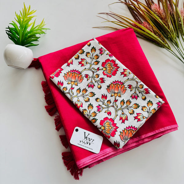 Blooming Style: Cotton Saree with Printed Blouse