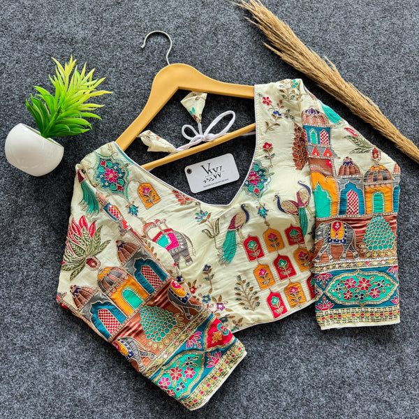Intricately Designed Chinnon Blouse with Multi-Threadwork Embroidery
