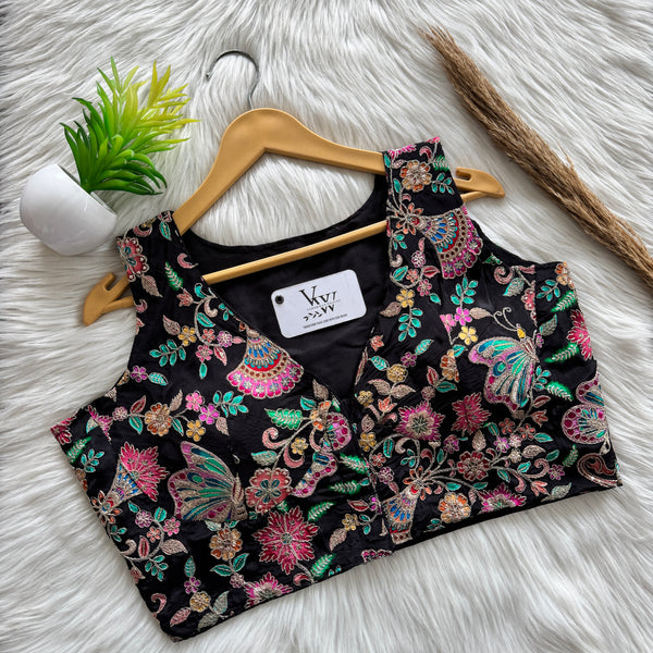 Sleevless Intricately Designed Chinnon Blouse with Multi-Threadwork Embroidery