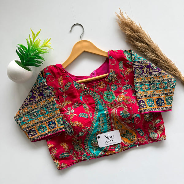 Luxury Chinnon Boat Neck Blouse with Multi Threadwork