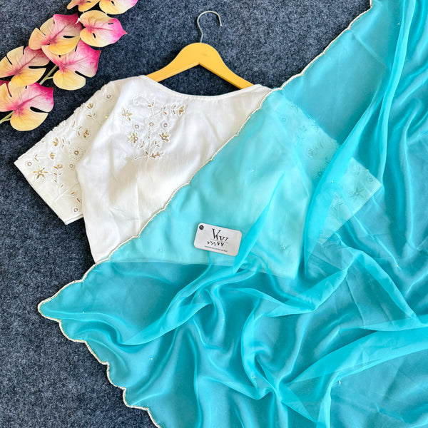 Traditional Elegance - Mysore Organza Saree with Handwork Blouse