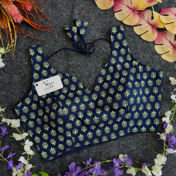 Sleeveless Ajrakh Cotton Blouse - Traditional Block Print