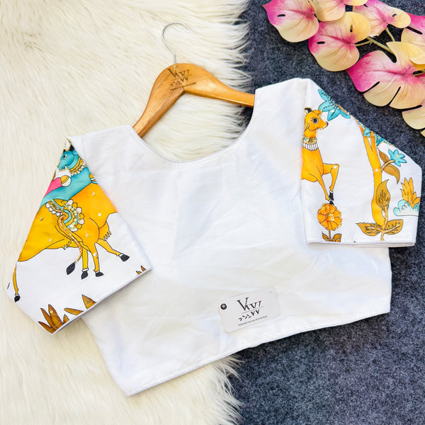 Unique Deer Print Blouse with Traditional Handwork